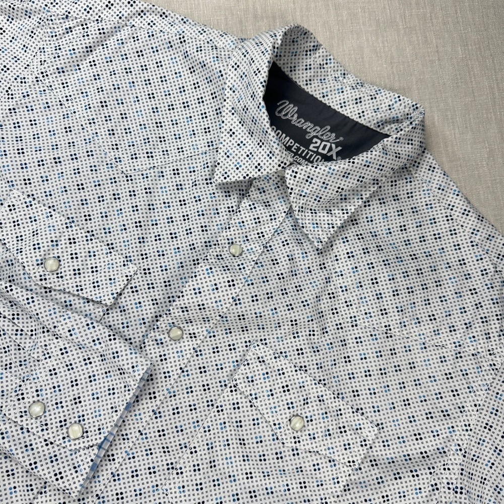 Wrangler 20X Competition Advanced Comfort Western Snap Shirt L White Print
